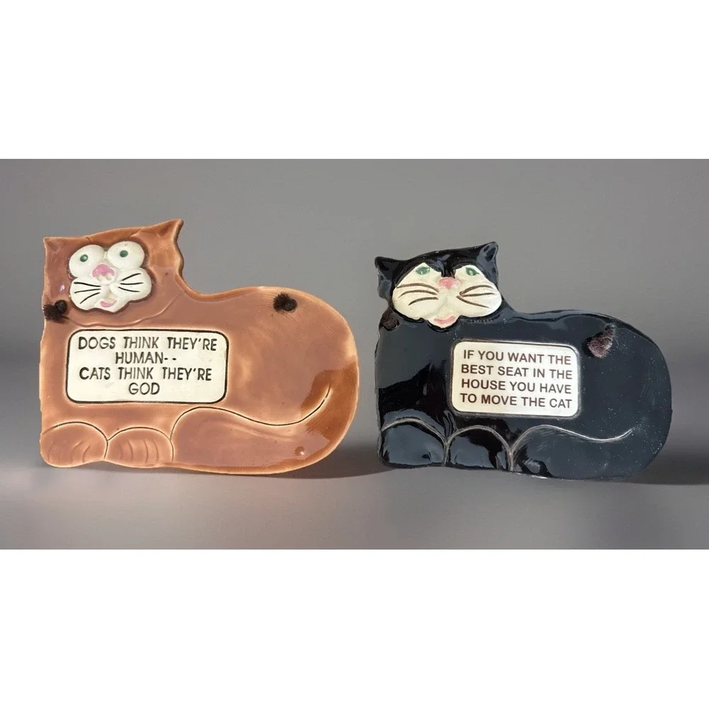 Smoky Mountain Pottery Cats Sculpted Wall Hanging Set Of 2 Orange Black
